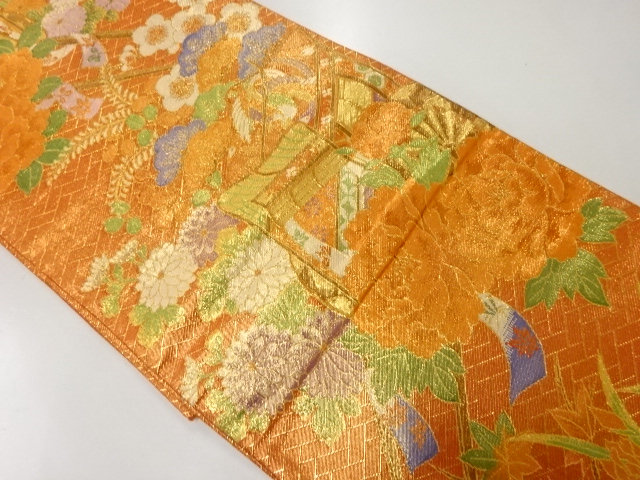 リサイクル　御所車に花鳥模様織出し袋帯